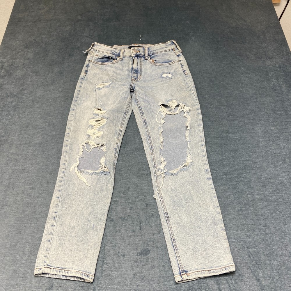Aeropostale Mom Jeans Women 4 28x26.5 Blue Denim Stretch Mid Rise Distressed